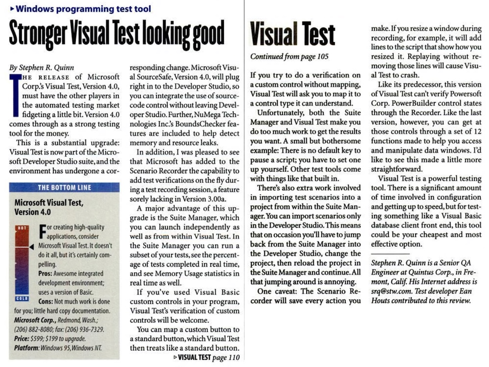 Microsoft Visual Test 4.0 Review - InfoWorld (1995)